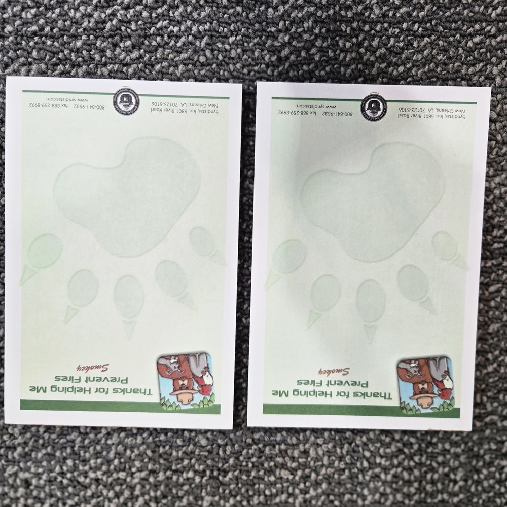 Smokey Bear Notepads Lot of 2 Paw Print Memo Pads 4x6 Fire Prevention Syndistar